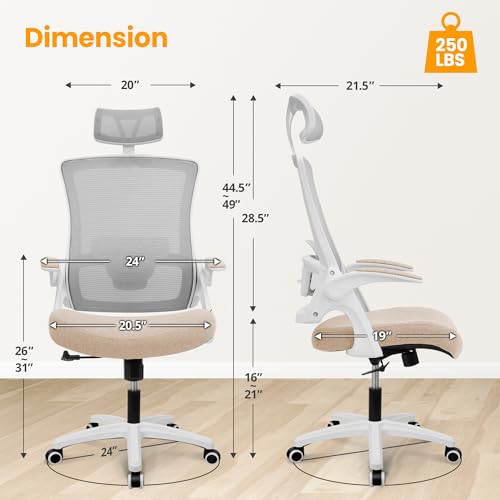 NEO CHAIR Ergonomic Office Desk Chair High Back Computer Gaming Mesh Chair with Comfy Task Adjustable Arms Lumbar Support Headrest Swivel for Home Office (Black)