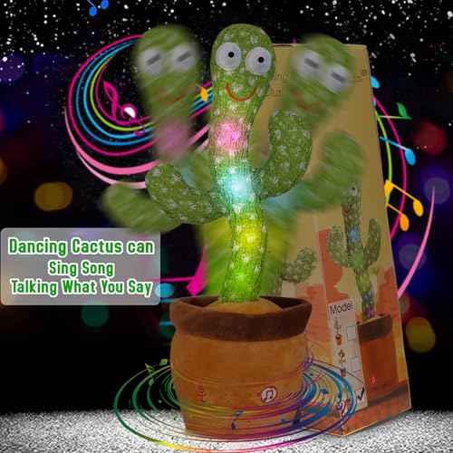 Emoin Christmas Dancing Cactus Toy, Talking Cactus Baby Toys for Baby Christmas Toy Gift Singing Repeats What You Say Baby Interactive Plush