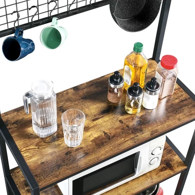 Vebreda Baker's Rack, Industrial Kitchen Island with Hooks Microwave Stand Adult