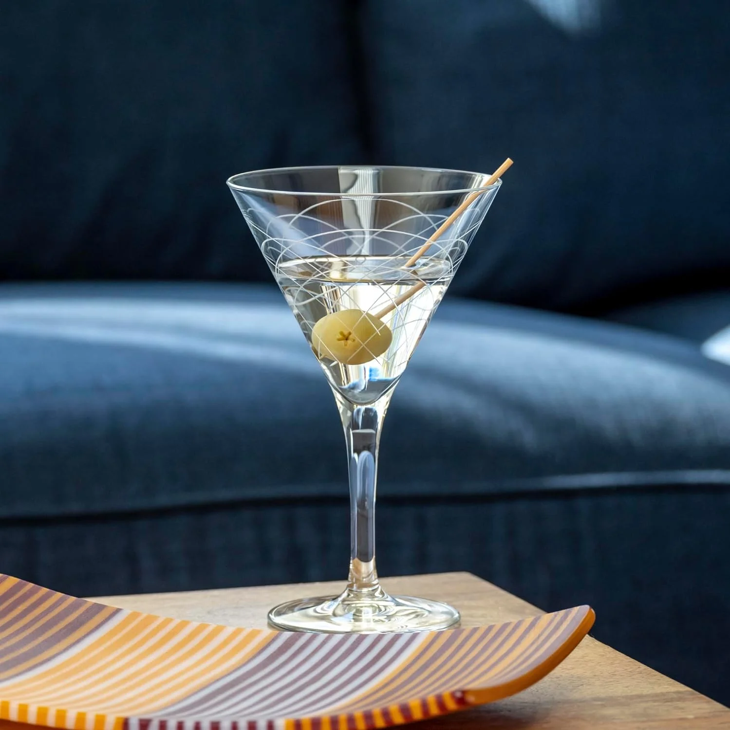 Mid-Century Cocktail Glass | Stemmed 7.5 oz. Martini Glasses | Lead-Free Glass | Diamond-Wheel