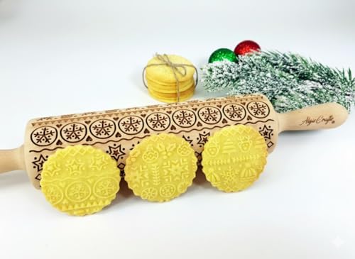 CHRISTMAS GIFTS EMBOSSING ROLLING PIN laser engraved with Christmas symbols CHRISTMAS GINGERBREAD COOKIES