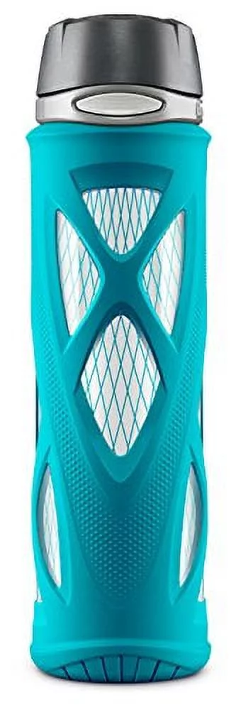 Zulu Atlas Glass Water Bottle With Silicone Sleeve, 20 Oz, Teal