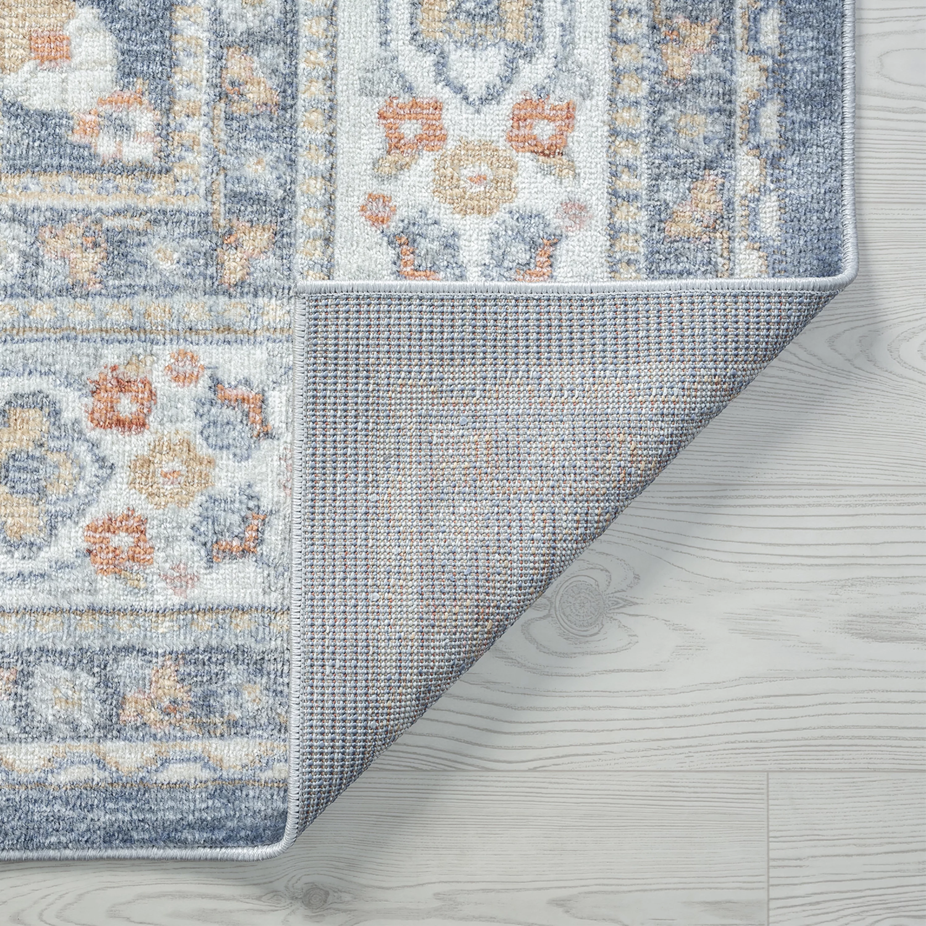 Traditional 5x8 Area Rug (5'3'' x 7'3'') Medallion Navy, Gray Living Room Easy to Clean