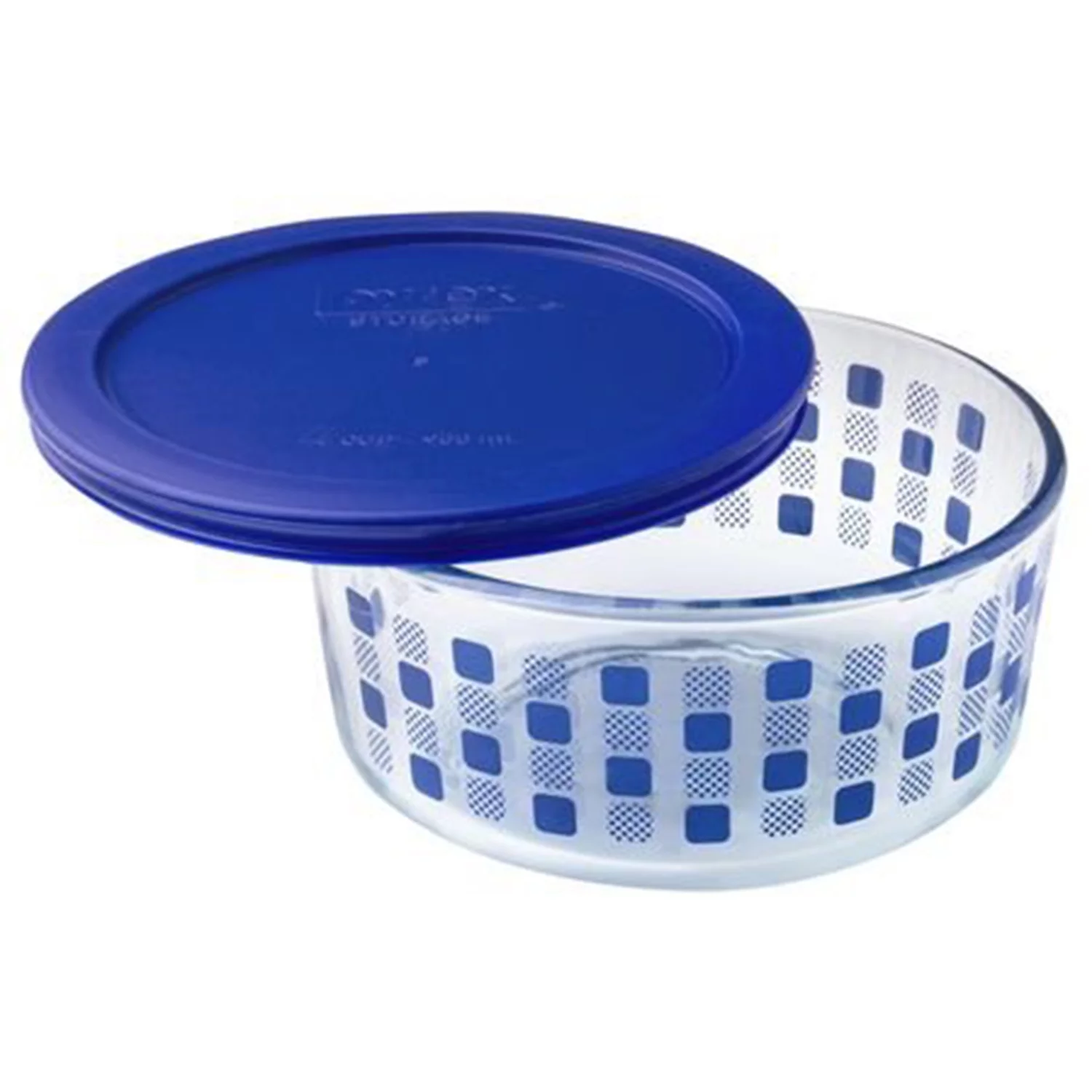Pyrex 4-Cup Cadet Blue Small Square Dots with Lid - 4-Pack