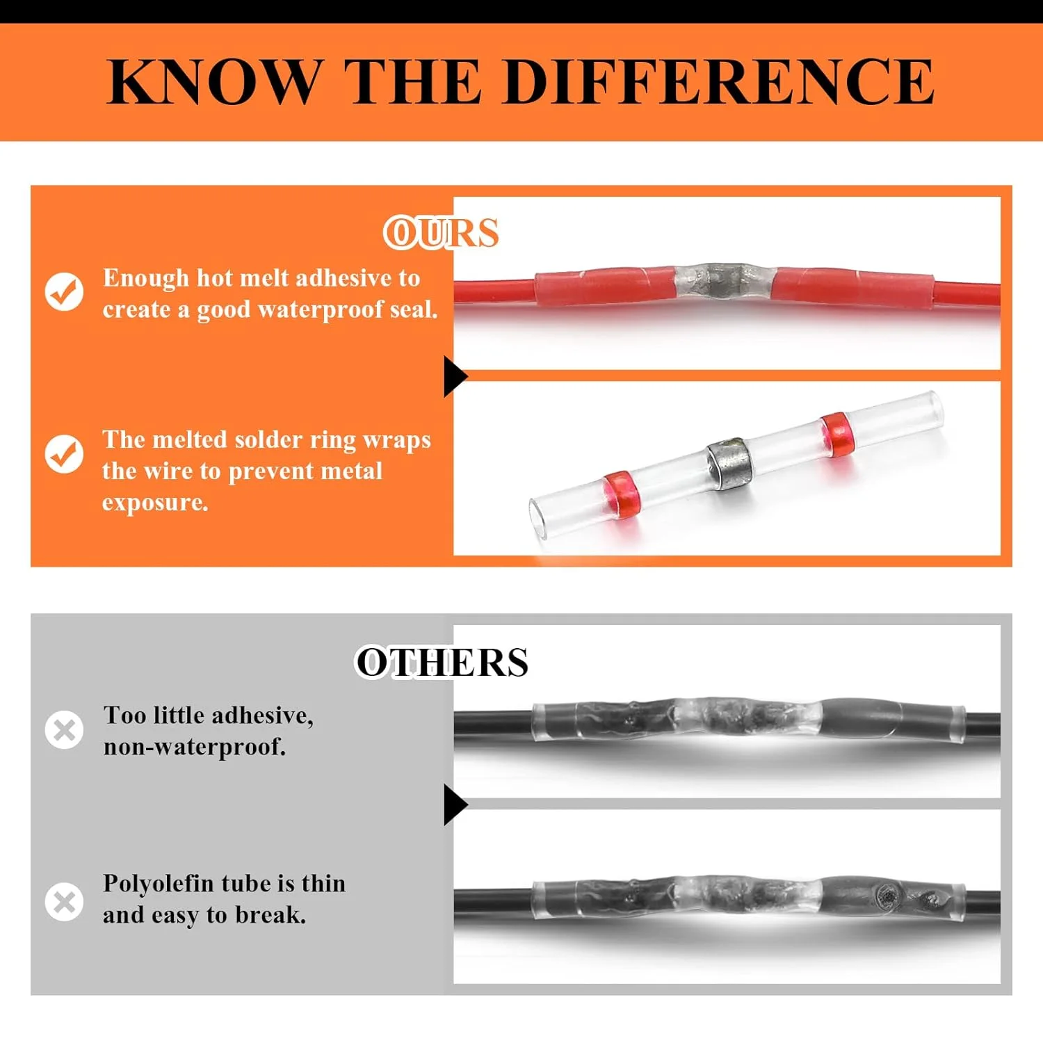 200PCS Solder Seal Wire Connectors, Camtek Heat Shrink Solder Connectors Solder Seal Butt Connectors Electrical Wire Terminals Insulated Waterproof Marine Automotive Copper Connectors Kit