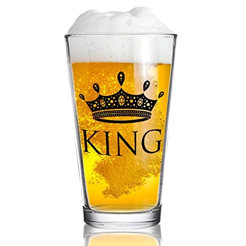 King and Queen Beer and Wine Glass Gift Set of 2 | Fun Novelty His and Hers or Husband Wife Drinkware | Couple, Newlywed, Anniversary Gift | Wedding Present or Favorite Couples Gift | USA Made