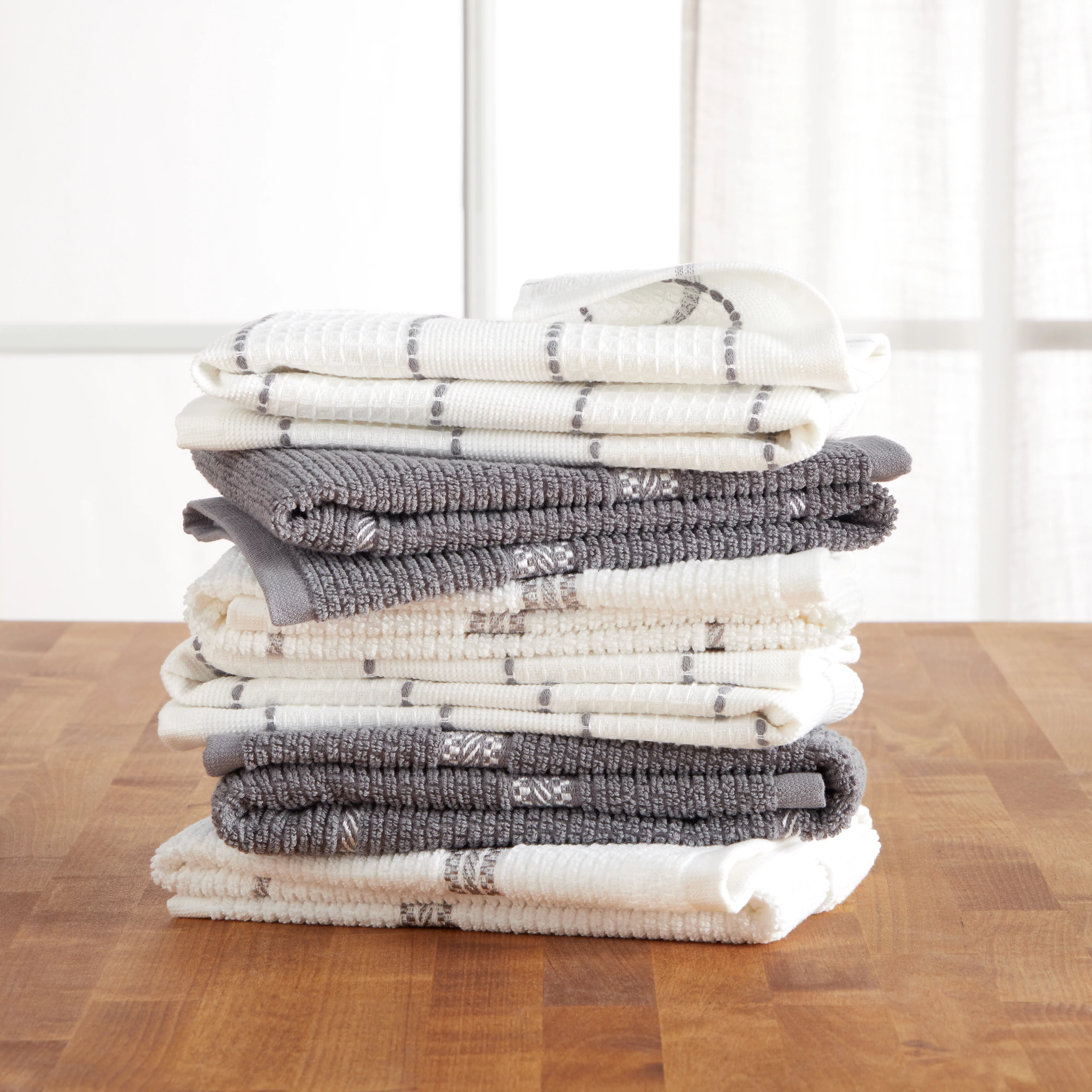 Martha Stewart Modern Waffle Kitchen Towel Set 6-Pack, Grey, 16