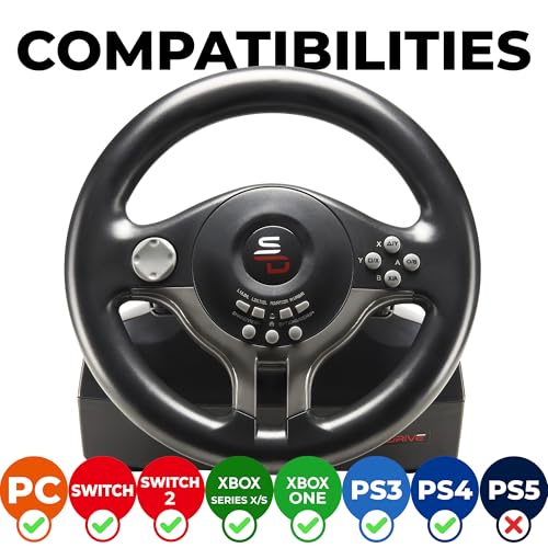 SUBSONIC Superdrive - SV250 Steering wheel with pedals and gearshift paddles racing wheel for nintendo Switch 2 - Switch - Ps4 - xbox Seie X/S, Xbox One - PC