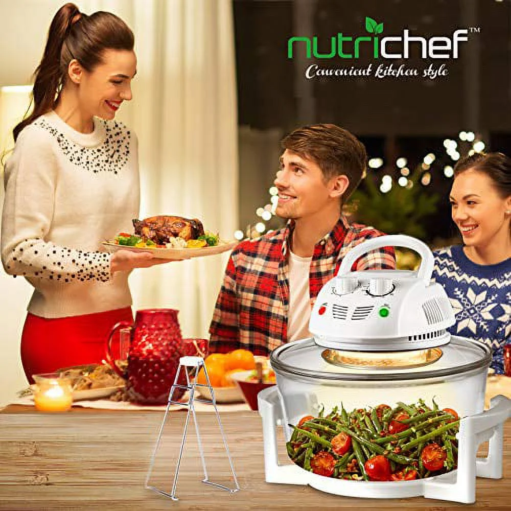 NutriChef Air Fryer, Infrared Convection Oven, Halogen Oven Countertop, Healthy Cooking, Stainless Steel, 13 Quart 1200W, Prepare Quick Healthy Meals, Great for French Fries & Chips, White (PKAIRFR48)