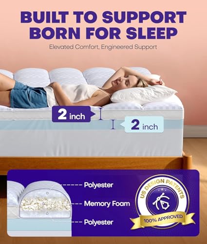 Dual Layer 4 Inch Memory Foam Mattress Topper for Pressure Relief with 4X Support, 2
