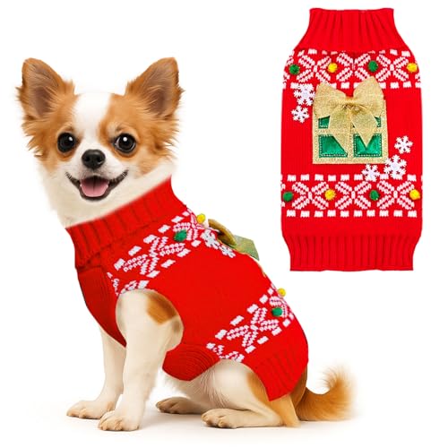 BAEJMJK Dog Christmas Sweater Striped Xmas Holiday Dog Clothes Warm Turtleneck Pet Puppy Outfits Costume Fall Winter Knit Pullover for Small Medium Large Dogs(Red Santa,Medium)