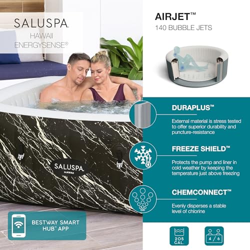 Bestway SaluSpa Hawaii EnergySense Smart Luxe AirJet Inflatable Hot Tub Spa (71