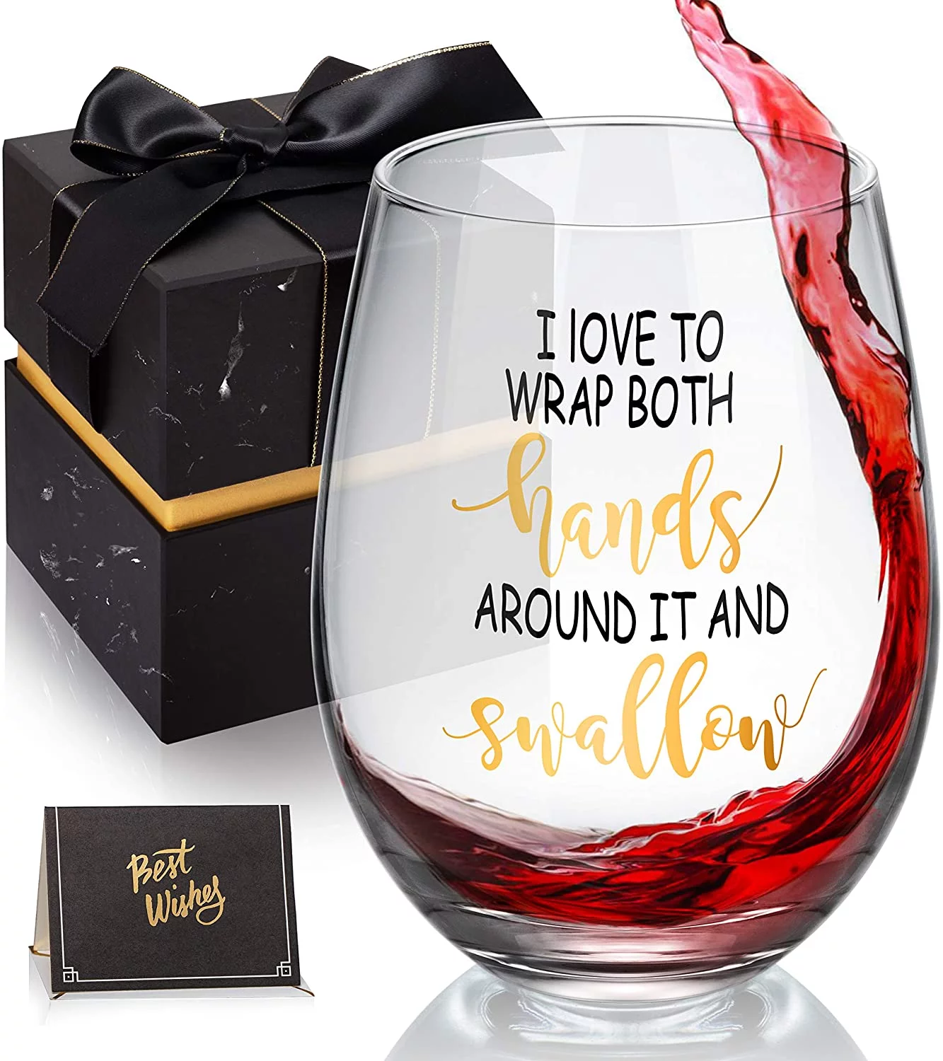 I Love To Wrap My Hands Around It and Swallow - Funny Stemless Wine Glass, Perfect for Bachelorette Gift, Gag Gift for Women Birthday Gifts for Friend BFF Wife Girlfriend