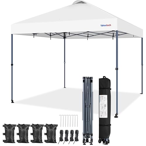 Yaheetech 10x10 Pop-up Canopy Tent w/ 2 Integrated Wheels for Mobility, Waterpoof & Heavy Duty, Instant Sun Shelter with Carry Bag, Weight Bags for Outdoor Camping Beach Patio Parties, Black
