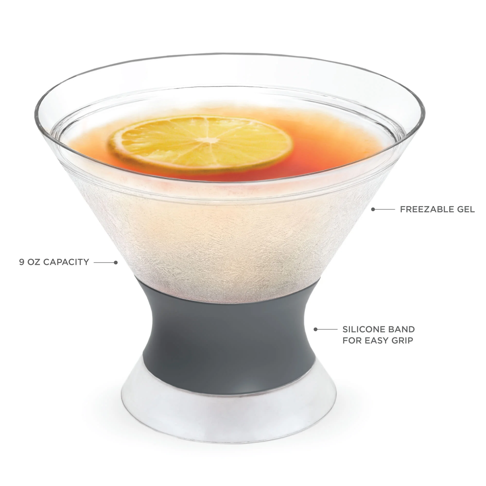 Host Freeze Double Wall Insulated Martini Plastic Cooling Cups, Set of 2, Grey