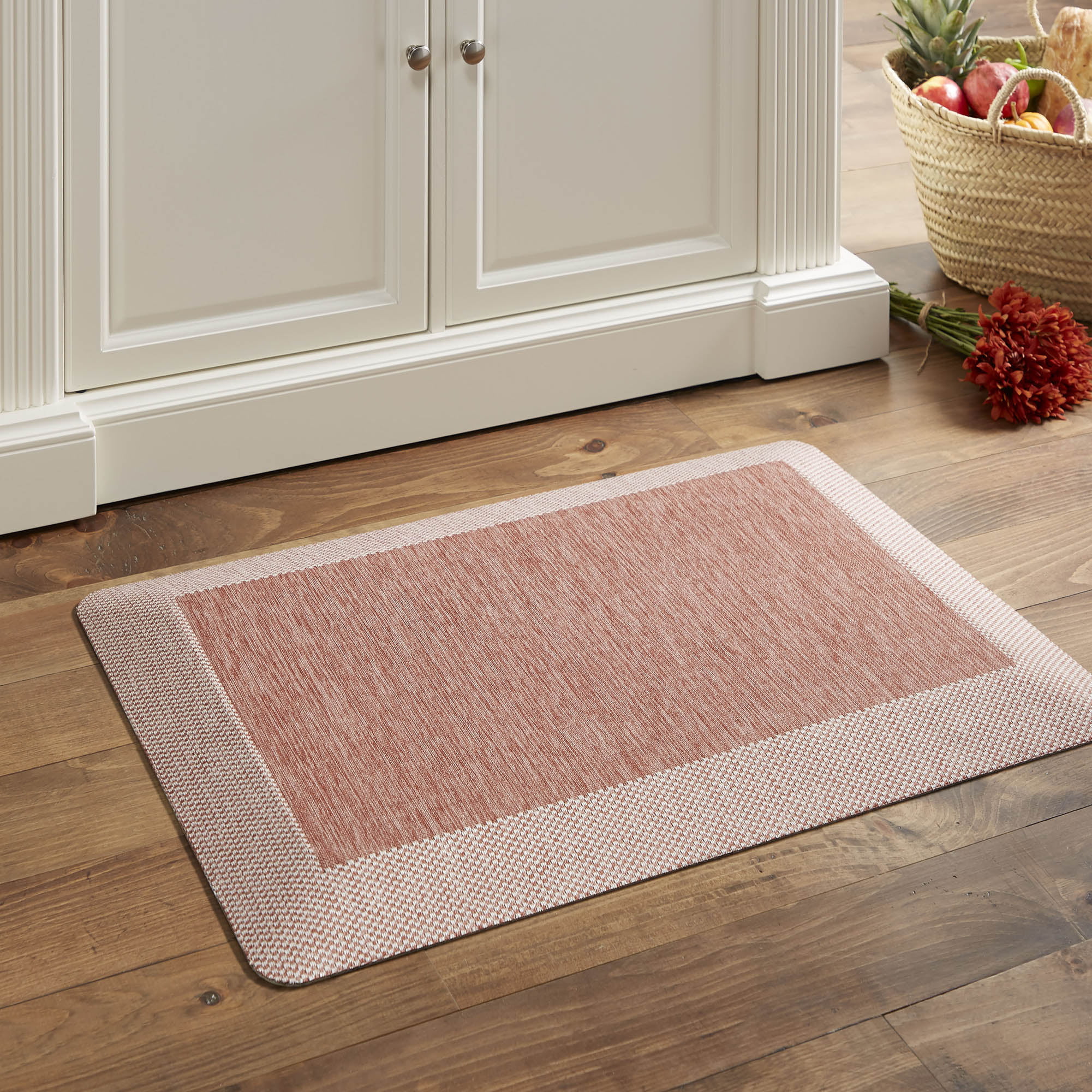 Martha Stewart Mira Modern Heathered Solid Anti-Fatigue Air-Infused Kitchen Mat, Spice Red, 19.6