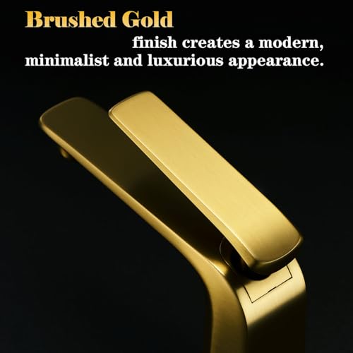 Tall Bathroom Faucet Gold, One Hole Single Handle Vessel Sink Faucet Brushed Gold Basin Faucet, Brass Bathroom Faucet for Vessel Sink, Single Lever Lavatory Faucet