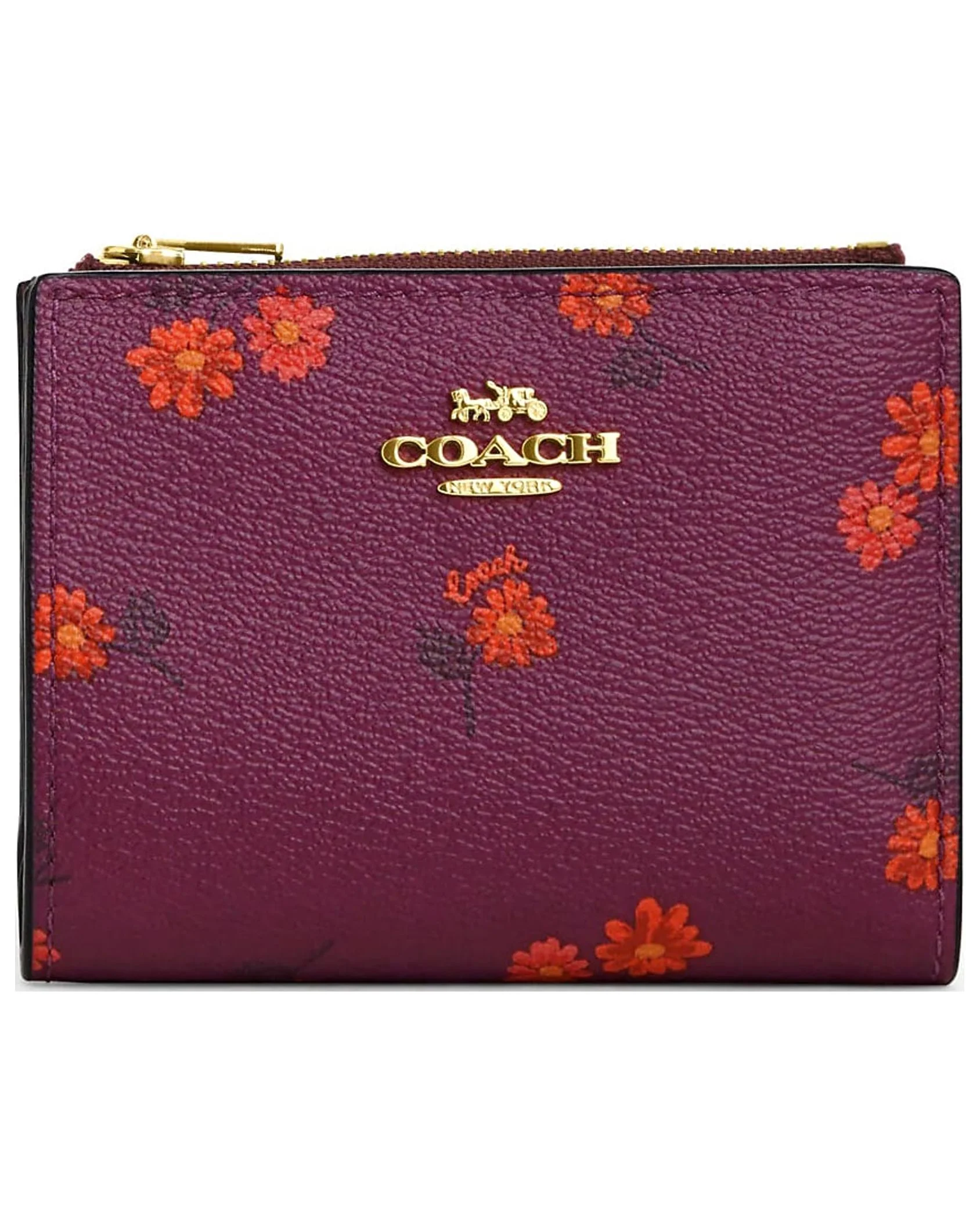 Coach Women's Bifold Wallet With Country Floral Print (Deep Berry Multi)