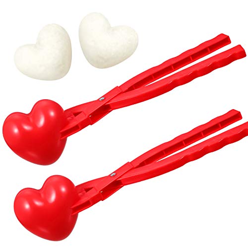 Sumind Heart Snowball Maker Winter Mould with Handle Plastic Heart Snowball Makers Fun Winter Outdoor Clip for Valentine's Day Snow Ball Fights, Outdoor Play Snow Toy
