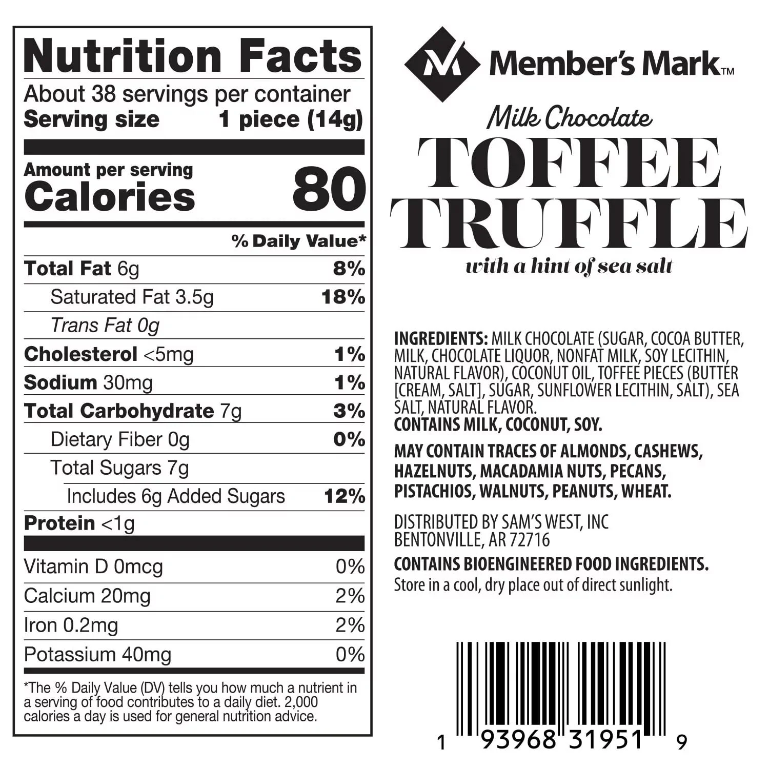 Milk Chocolate Toffee Truffle With Sea Salt (19 Oz.), 38 Count (Pack Of 1)