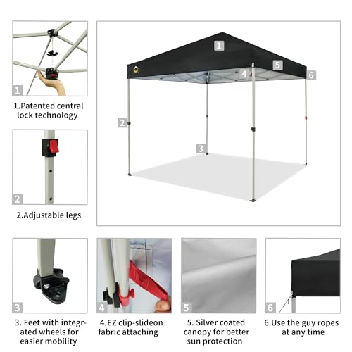 CROWN SHADES 10x10 Pop Up Canopy - Beach Tent with One Push Setup - Easy Outdoor Sun Shade for Events, Parties, Camping - Gazebo with STO-N-Go Cover Bag, Silver Coated Top, White