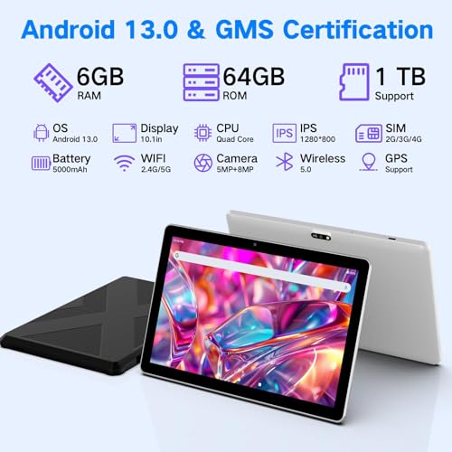 Tablet 10.1 inch Android Tablets, 2025 Cellular Tablets with SIM Card Slot, 4G LTE Tablet & Phone(Makes Calls), 64GB Storage (Expand to 1TB), Dual Cameras 8H Battery 5G WiFi with Case