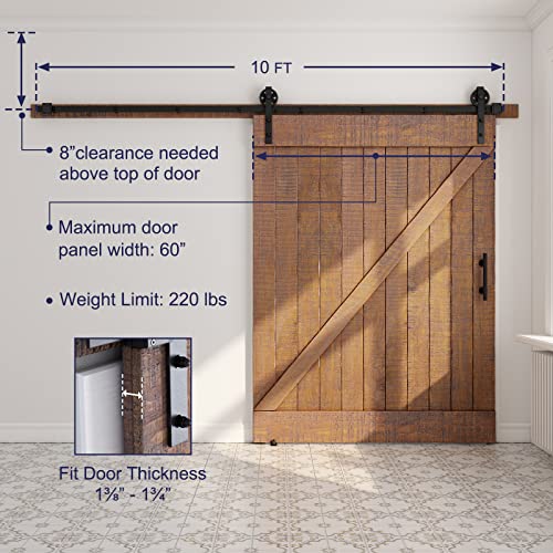 SMARTSTANDARD 6.6ft Heavy Duty Sliding Barn Door Hardware Kit, Black, (Whole Set includes 1x Pull Handle Set & 1x Floor Guide) Fit 36
