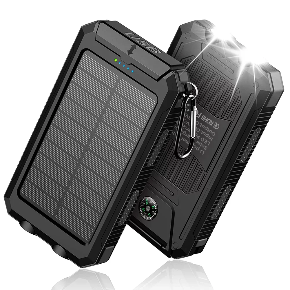 UUGEE 20000mAh Portable Power Bank Solar Charger for Cell Phone and android, Solar Phone Chargers with Dual 5V USB Ports and 2 Led Flashlight