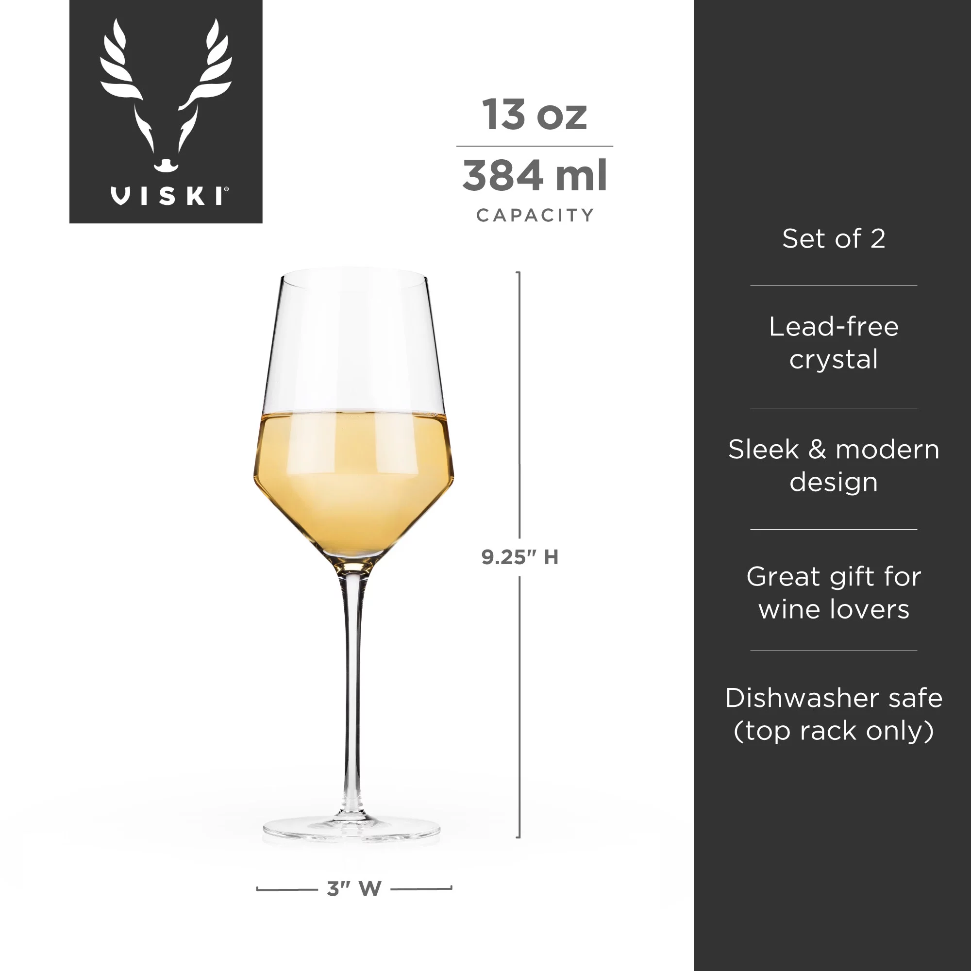 Viski Raye Modern Stemmed Angled Crystal Chardonnay Wine Glasses Set of 2