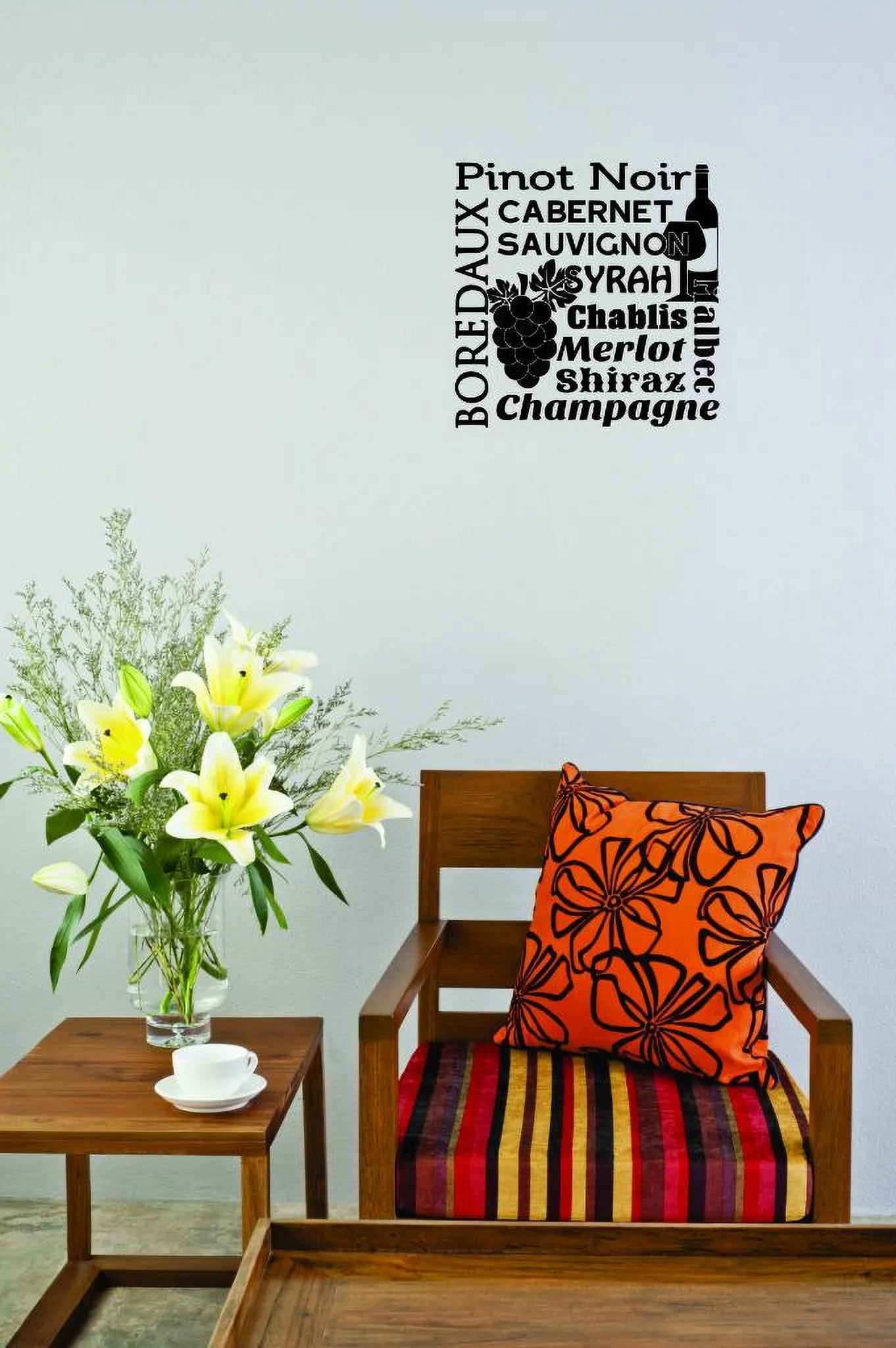 Decal - Peel & Stick Wall Sticker : Pinot Noir Boredaux Cabernet Sauvignon Syrah Chablis Merlot Shiraz Champagne Malbec Kitchen Quote Home Decor Picture Art Size :16 Inches x 16 Inches