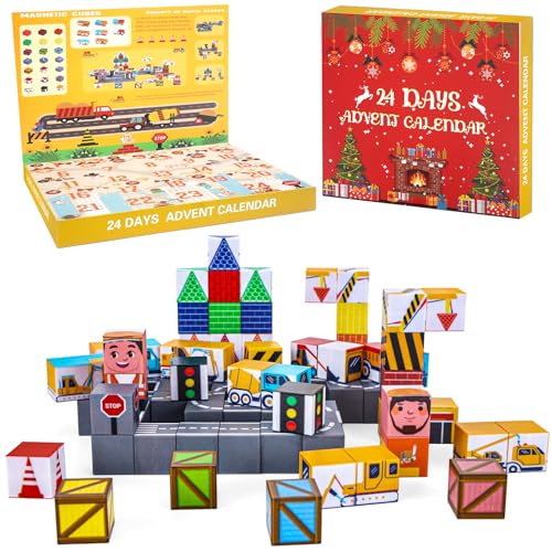 2025 Christmas Magnetic Blocks Advent Calendar - 100PCS Magnet Building Cubes Montessori STEM Sensory Toys 24 Days Countdown Calendar Set for Ages 3-12 Kids Boys Girls Xmas Surprise Gifts