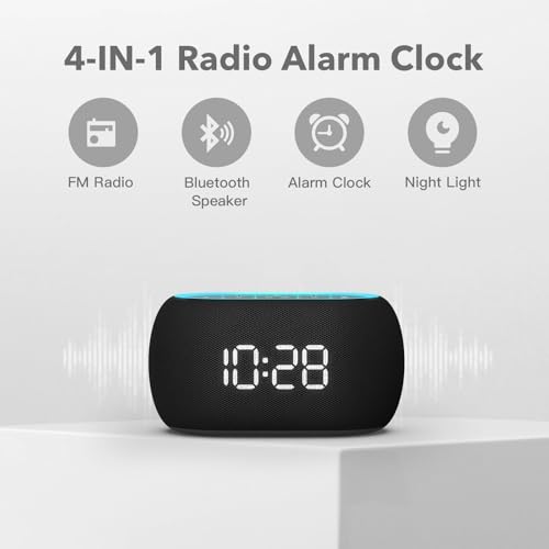 ANJANK Alarm Clock FM Radio with Bluetooth Speaker, Hi-Fi Stereo Sound, 7 Night Light Clolors, 8 Wake Up Sounds, 0-100% Dimmer, 30-Level Volume, Small Digital LED Clock with Auto Time Sync for Bedroom