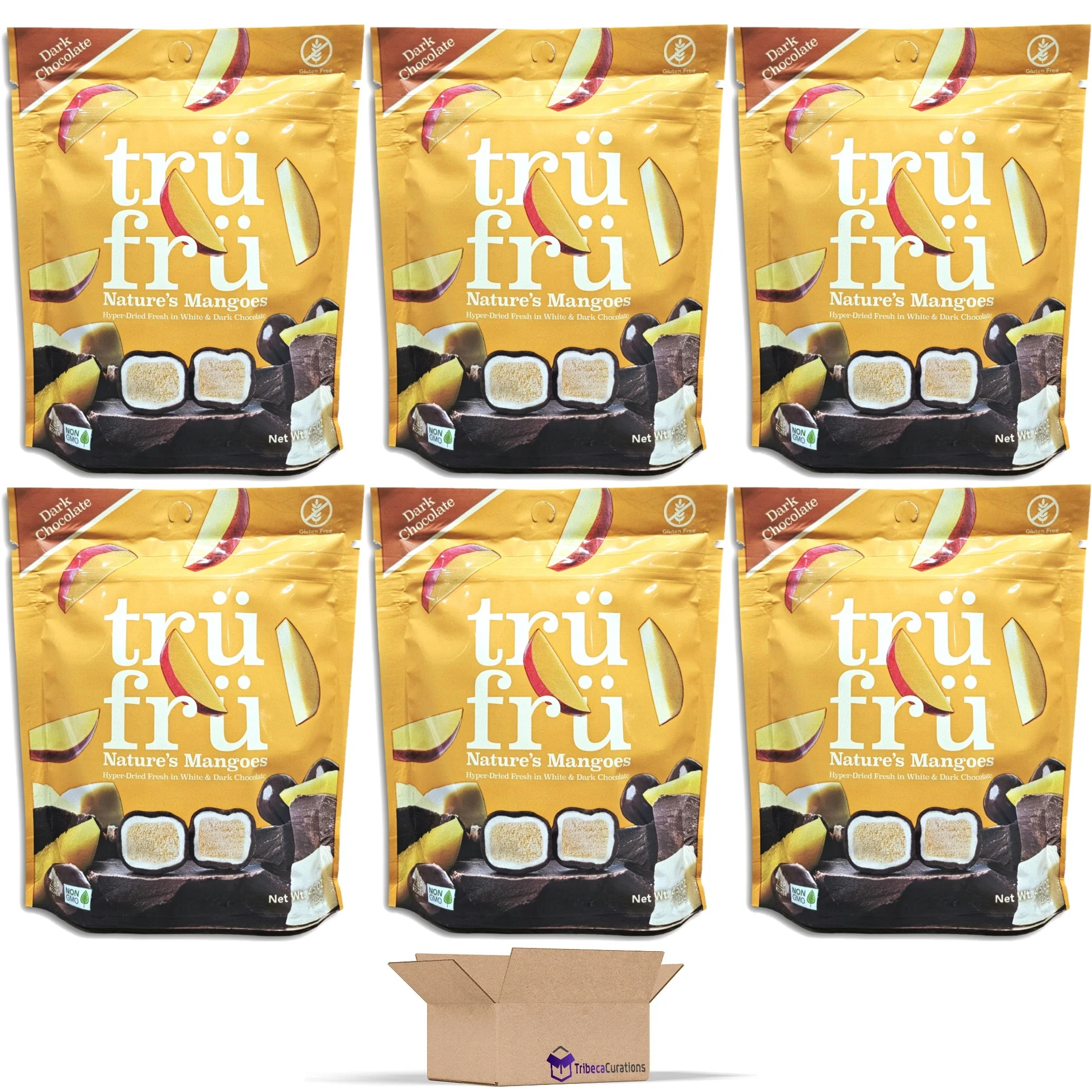 Hyper-Dried Fresh Mango In White & Dark Chocolate Value Pack | Bundled by Tribeca Curations | 4.5 Ounce Share Bag | Pack of 6