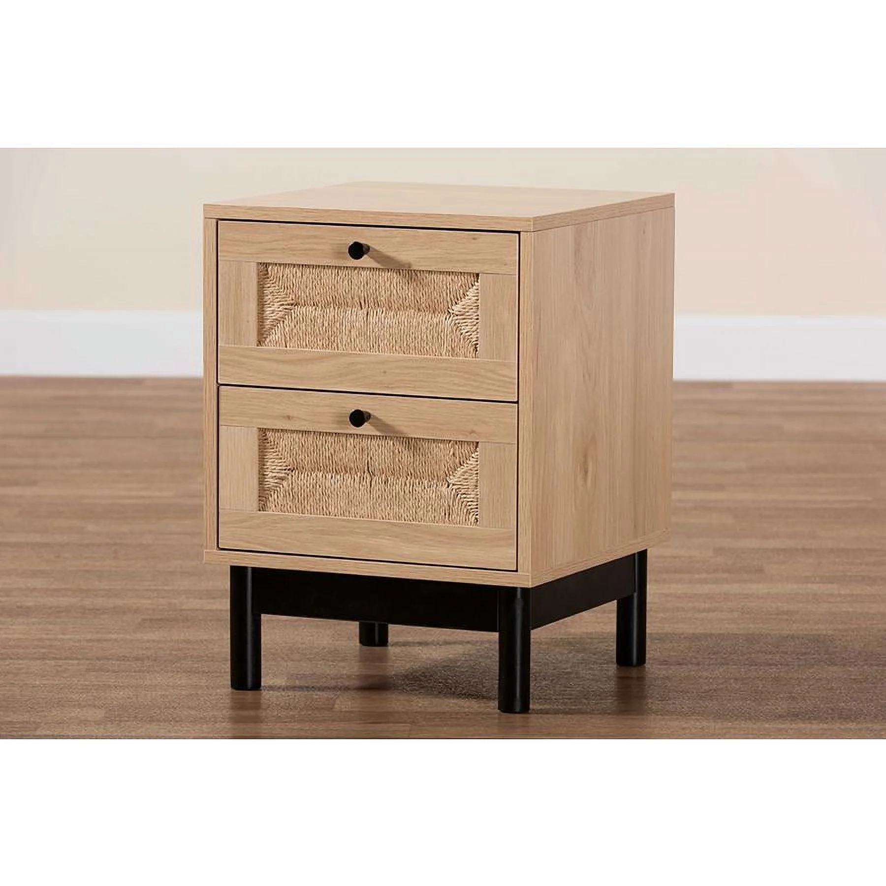 Baxton Studio Cherelle Mid-Century Modern Wood 2-Drawer Square End Table, 21-5/16