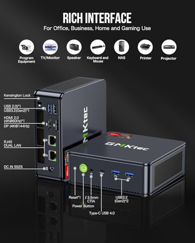 GMKtec Gaming Mini PC AMD Ryzen 9 8945HS (Turbo 5.1GHz) 32GB DDR5 2TB SSD, Computers PC Oculink, Dual NIC LAN 2.5G, WiFi 6, USB3.2, USB-C 4.0, BT5.2, DP, HDMI, Dual Fan Nucbox K11