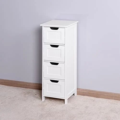 BIUBAIDAO Narrow Bathroom Floor Cabinet  Small Bathroom  Cabinet with 4 Drawers  Freestanding Bathroom Cabinet Organizer for Bathroom  Laundry  Living Room (White  11.8" L x 11.8"