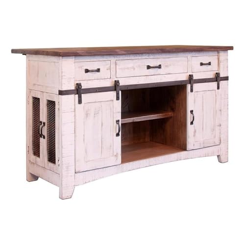 Pemberly Row Contemporary Kitchen Island in Distressed White