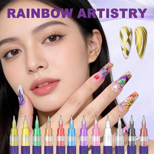 12 Colors Nail Art Pens Set,2026 New Nail Art Markers for Gel Nails,Nail Art Markers Polish Pen for 3D Nail Art,Nail Art Nail DIY Decoration for Kids (A-1 Set)