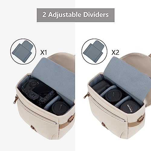 BAGSMART Camera Bag, SLR DSLR Canvas Crossbody Camera Case, Compact Camera Shoulder Bag with Rain Cover for Women and Men, Khaki