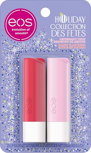eos Holiday 24H Moisture Mini Super Balm Set, Sugar Plum Spritz, Candy Cane Swirl, Iced Sugar Cookie, Limited Edition Lip Care, Stocking Stuffers, 0.24 fl oz, 3-pack