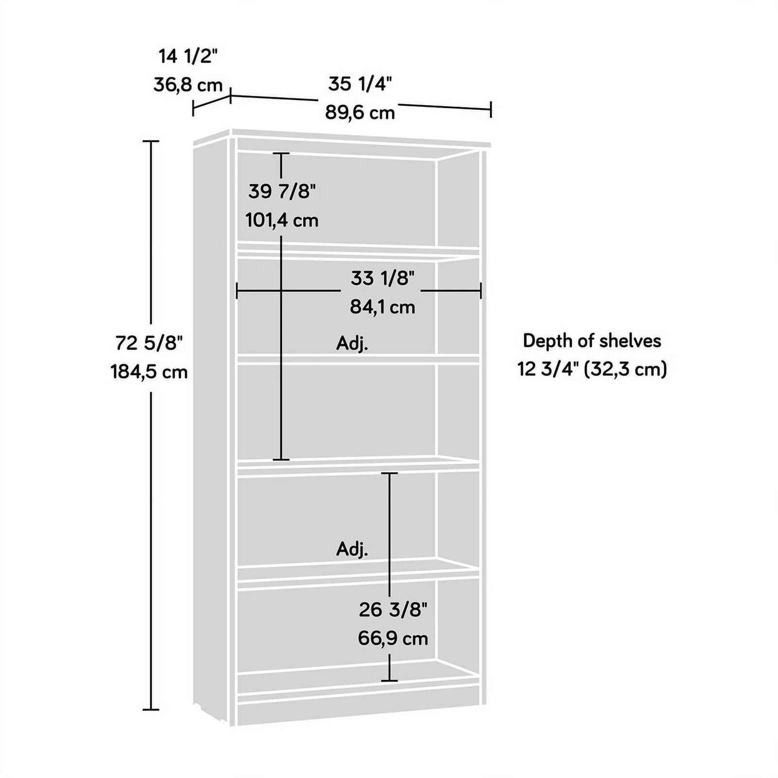 Pemberly Row Engineered Wood 5-Shelf Bookcase in Classic Cherry