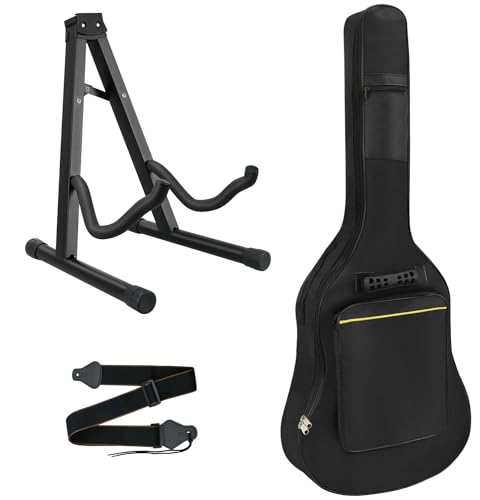 3pcs Guitar Accessories Kit - Gig Bag, Folding Stand, Adjustable Strap for Acoustic, Classical, Bass Guitar
