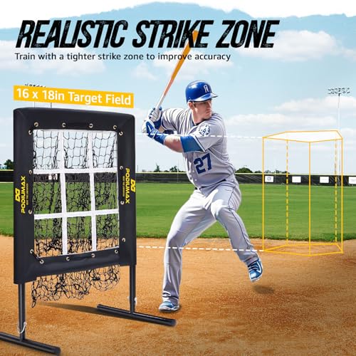 PodiuMax Baseball Pitching Net, 9 Hole Pitching Net with Strike Zone, 5 Adjustable Heights Baseball Throwing Net for All Ages, Heavey Duty Solo Trainer with Carry Bag for Backyard Practice