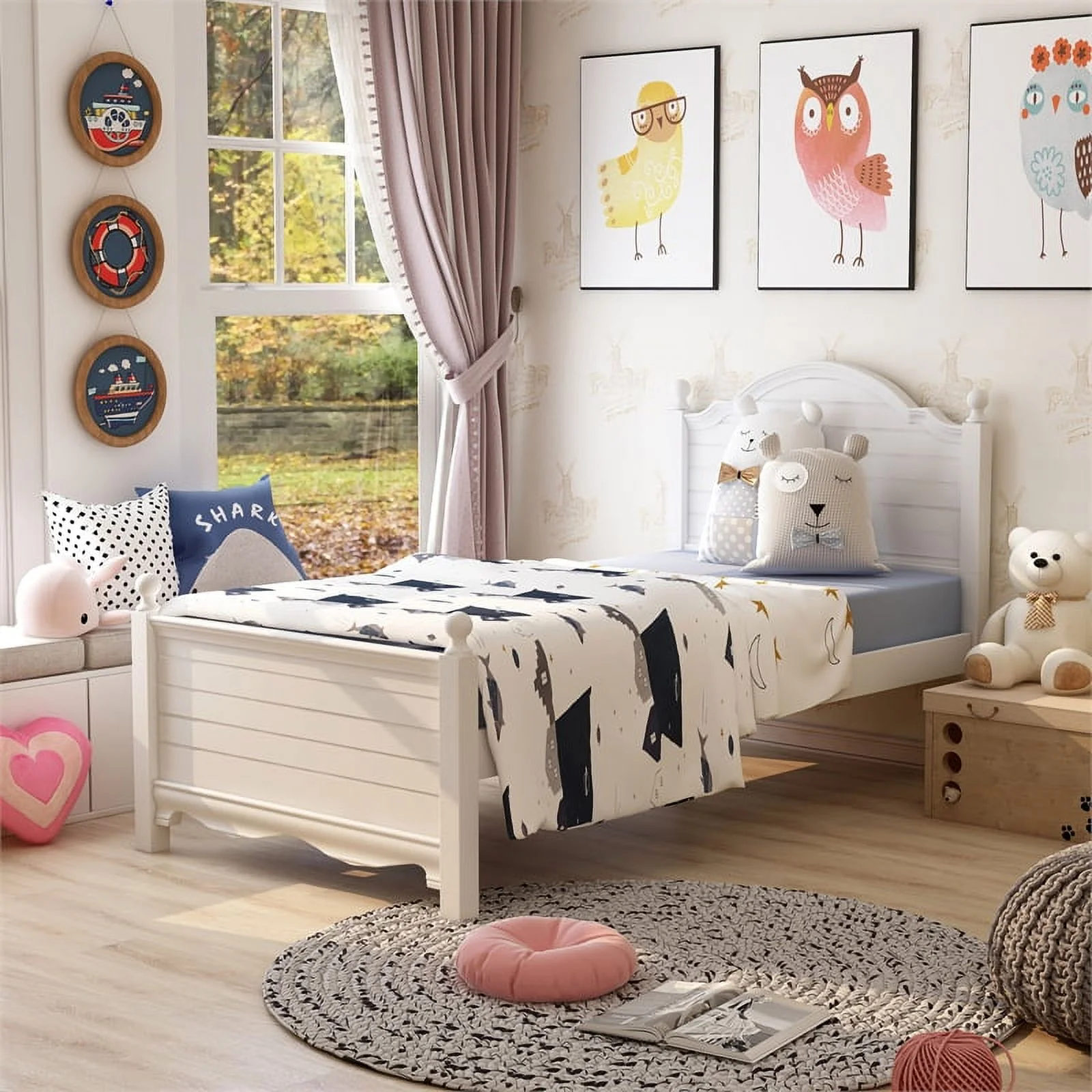 Furniture of America Poppy Transitional Wood Twin Panel Kids Bed in White