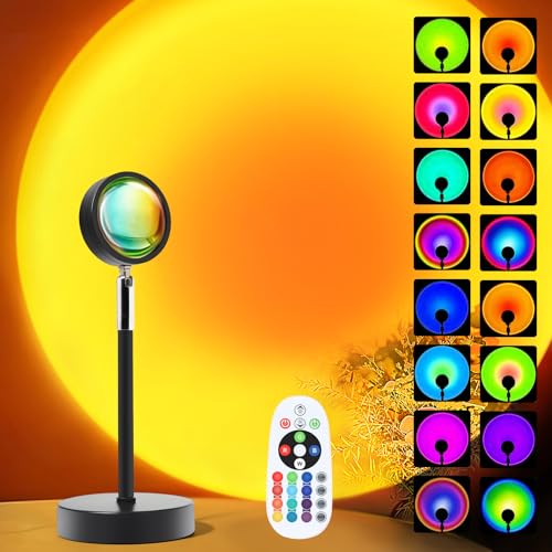 Sunset LED Lamp Projector, 21 Colors Changing App & Remote Control Mood lighting, Music Sync Ambiance Lighting, Sunset Lamp for Bedroom, Living Room, Aesthetic Room Decor, Birthday Gifts for Women