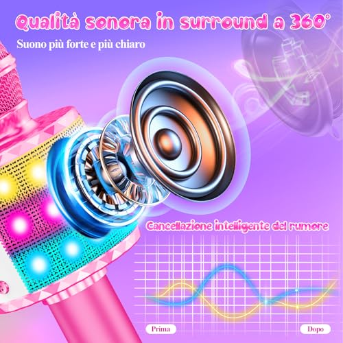 Karaoke Microphone Toys for Kids, Wireless Bluetooth Mic with Lights & Speaker, Portable Home KTV Player System, Perfect Birthday Party for 3-12 Year Old Boys & Girls