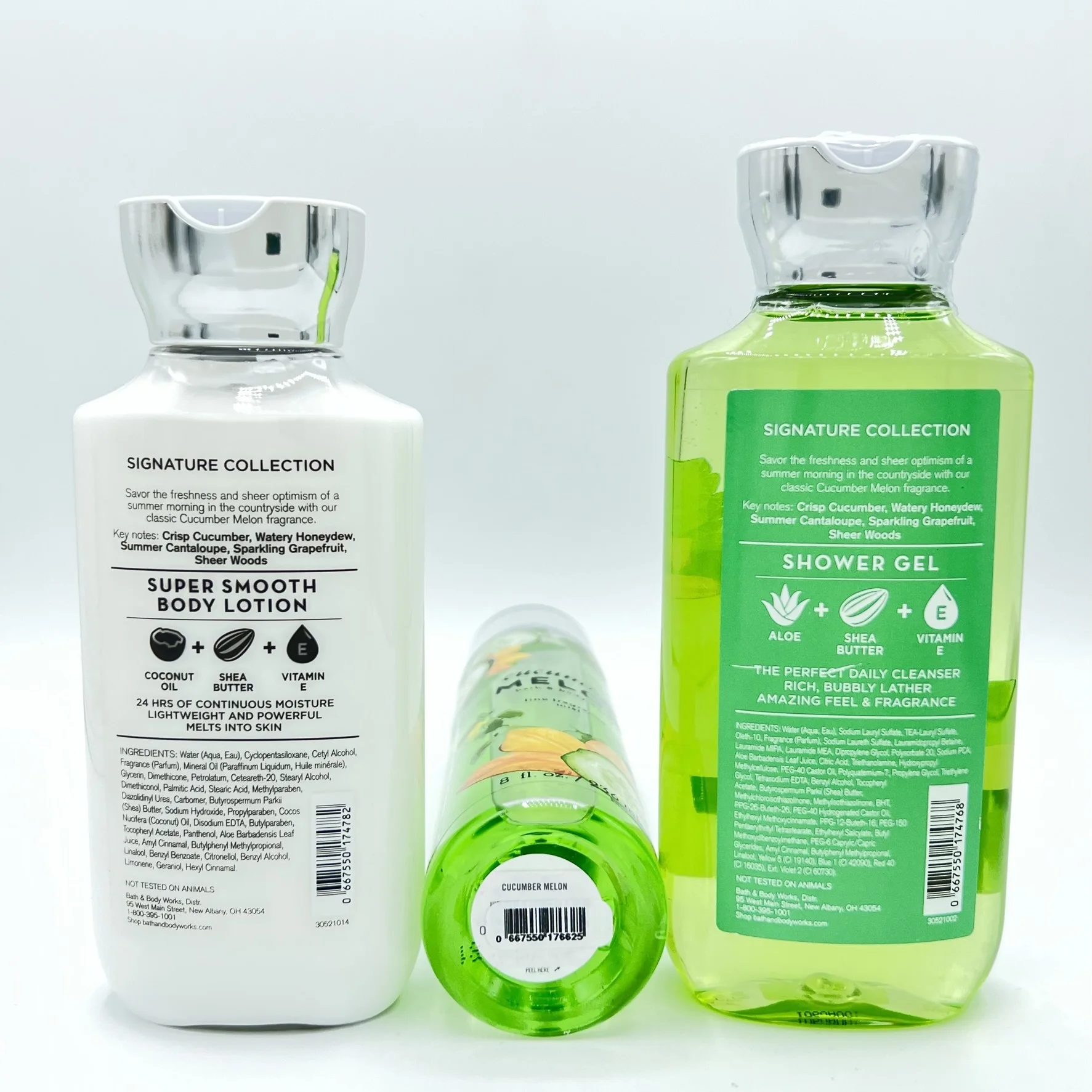 Bath and Body Works Cucumber Melon Shower Gel, Fine Fragrance Mist and Body Lotion 3-Piece Full Size Bundle