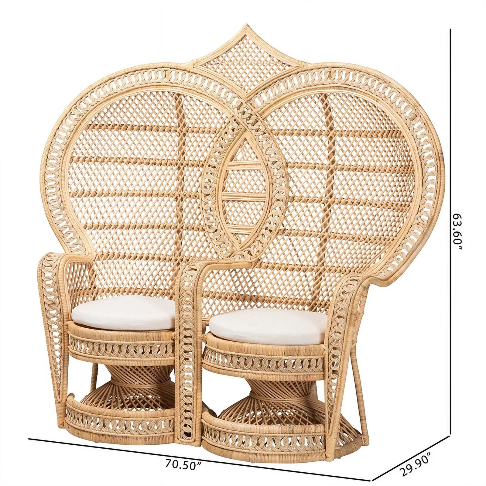 bali & pari Nerita Bohemian Natural Brown Rattan Two-Seater Peacock Chair