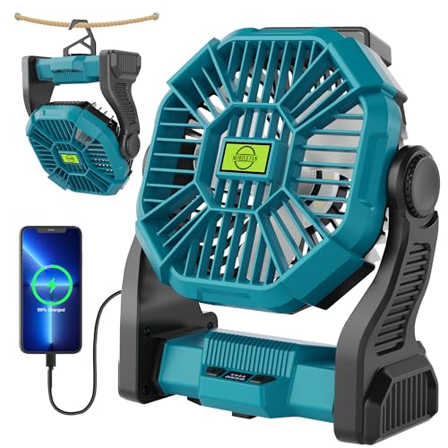 Battery Powered Fan Portable Fan Rechargeable,270°Pivot Battery Operated Fans Camping Fan with LED Light & Hook,USB Personal Rechargeable Outdoor Camping for Tent, Travel