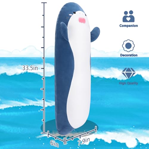 Large Shark Plush,33.5" Cute Plushies Long Shark Stuffed Animal,Weighted Shark Plush Toys,Cuddly Sleeping Hugging Pillows, Soft Giant Body Pillow,Shark Plushy Gift at Birthday Kids Adults